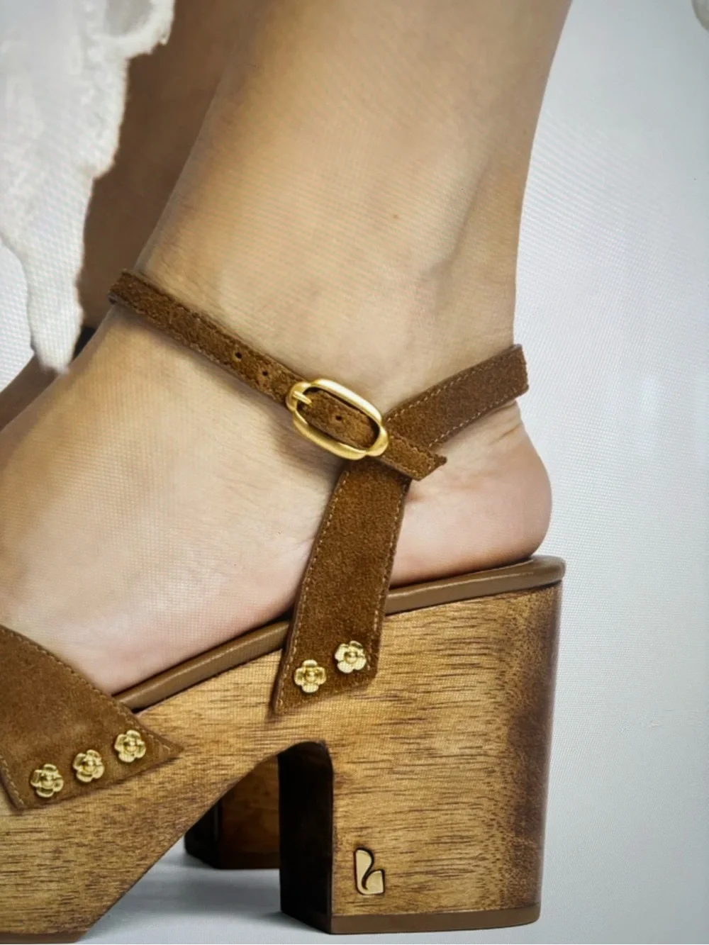 Larroude Suede Platform Sandals in Russet with Gold Accents 7.5